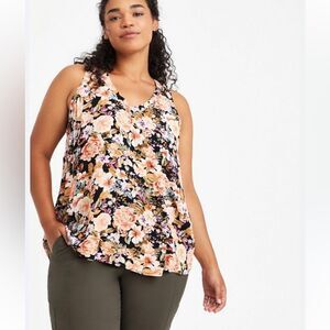 Torrid tank top crinkle gauze black floral print sleeveless top w v neck sz 1X